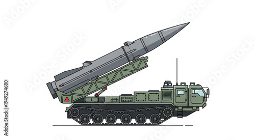 Mobile missile launcher with a large missile ready to launch.