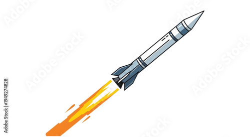 Illustration of a Rocket Launching with Flames.