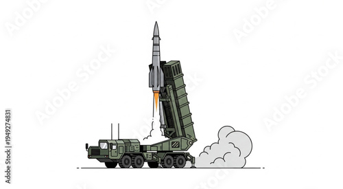 Mobile missile launcher launching a missile into the sky.
