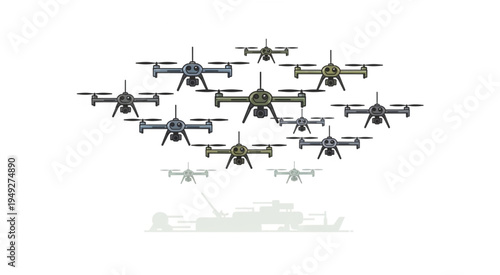 Drone Swarm - A Fleet of Unmanned Aerial Vehicles in Formation.
