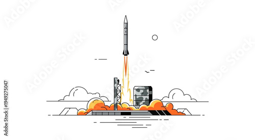 Rocket Launch Illustration - A Symbol of Space Exploration and Innovation.