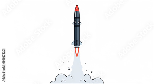 Illustration of a Rocket Launching with Smoke and Flames.