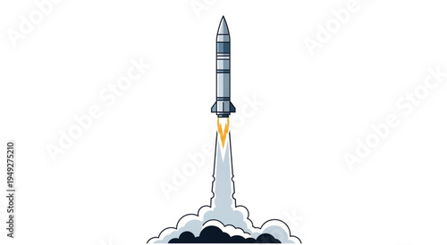 Rocket Launching into Space with Fire and Smoke.