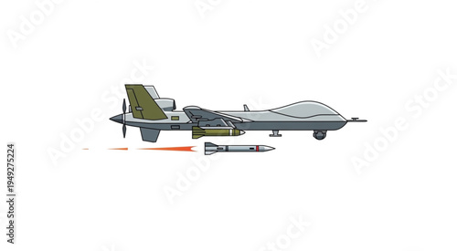 Military Drone Launching Missile Illustration with Detailed Design.
