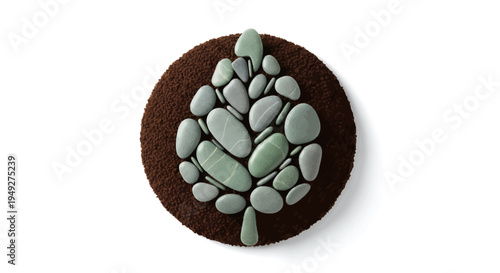 Chocolate cake with green stone leaf design on top