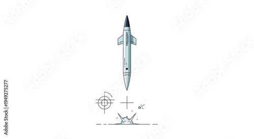 Detailed Illustration of a Missile Launching with Technical Drawings.