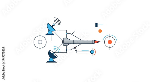 Illustration of a Guided Missile System with Satellite Communication.