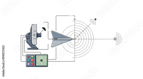 Radar system illustration depicting object detection and tracking.