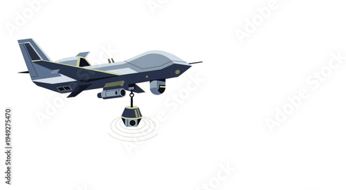 Advanced Military Drone with Surveillance Payload in Flight.