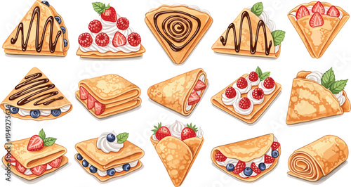 Delicious Crepes Collection: Mouthwatering Illustrations of Crepes with Fresh Fruits and Chocolate
