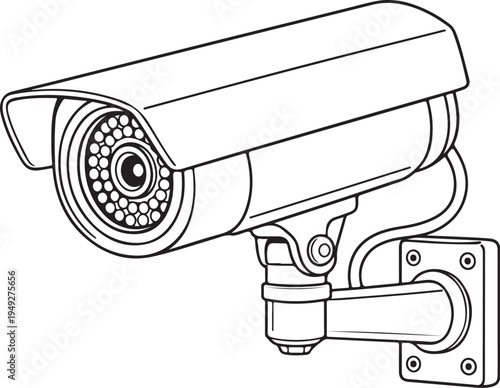 Security camera line art black and white surveillance camera vector illustration wall mounted eps