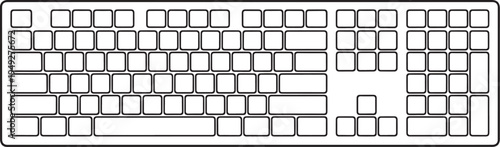 Computer keyboard line art black and white pc keyboard vector illustration top view eps