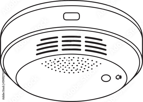 Smoke detector alarm line art black and white ceiling mounted safety device vector illustration eps