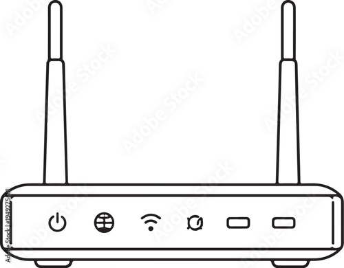 WiFi router line art black and white wireless internet router vector illustration front view eps