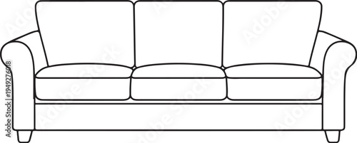Sofa Couch Outline Black and White Living Room Furniture Illustration