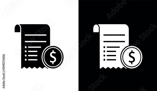 Set of 2 receipt icons with dollar coin vector
