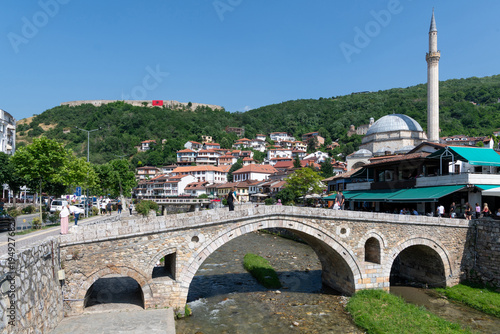 Old Stone Bridge and Sinan Pasha Mosque in Prizren, Kosovo
