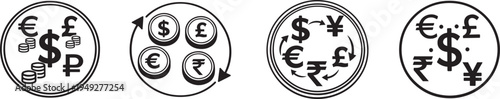 International currency and coin exchange concept representing global financial market