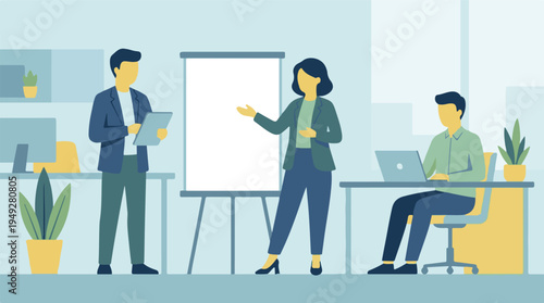 Business professionals collaborating and working in a modern office environment