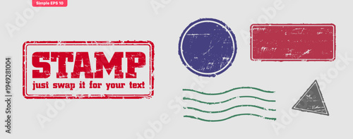 Collection of colorful and fully editable stamp vectors for versatile design applications. This vector set offers a range of shapes and styles, perfect for adding authentic textures and personalized