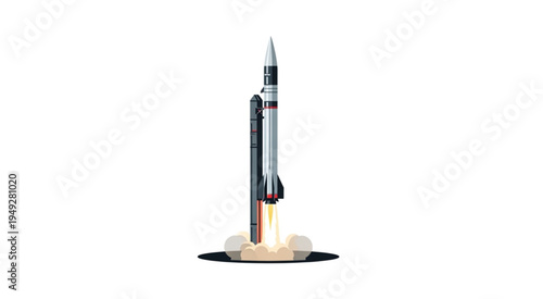 Illustration of a rocket launching into space with flames.