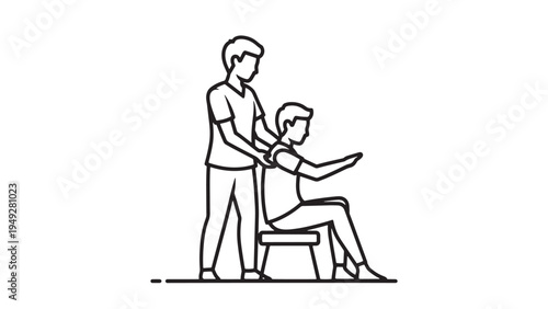 Physical Therapist Supporting Patient Arm Exercise Line Art Vector for Rehabilitation Clinics and Recovery Programs