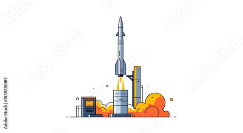 Rocket Launch Illustration - A Symbol of Technological Advancement and Space Exploration.
