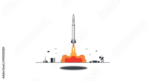 Rocket Launch Illustration - A Symbol of Space Exploration and Technological Advancement.