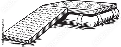 Turtle Basking Platform Dock Black and White Line Art Illustration