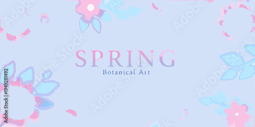 Pastel spring floral design with the word spring in pink lettering