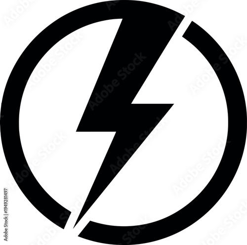 A black lightning bolt symbol within a broken circular outline, representing power or electricity.