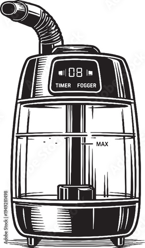Reptile Humidifier Fogger Machine Black and White Line Art Illustration