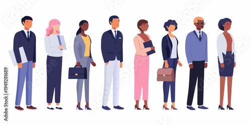 Diverse group of professionals standing in a row illustrated style