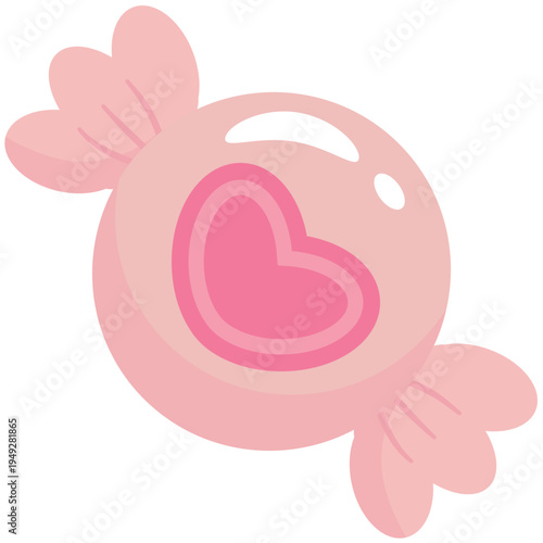 Cute Pink Candy with Heart Shape Illustration, Sweet Bonbon Vector