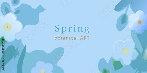 Delicate blue and white floral illustration with the text spring