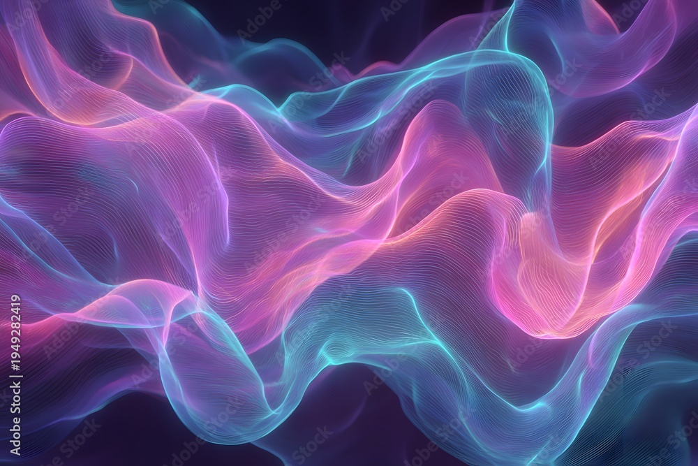 Fototapeta premium Abstract fluid forms in vibrant purple and teal hues, creating a dreamy and ethereal visual