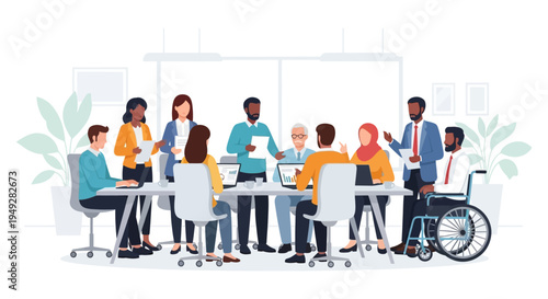 Diverse & Inclusive Business Team Meeting. Professionals Collaborating on Strategy in a Modern Office.