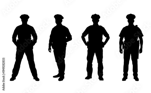 silhouettes of police officers, full figures. Isolated. vector illustration