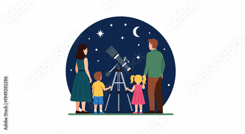Family Using a Telescope.