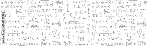 Handwritten mathematical equations and formulas scattered across a white background with a seamless pattern