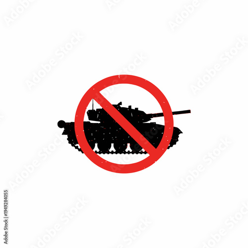 No War Sign with Tank Silhouette and Red Prohibited Symbol