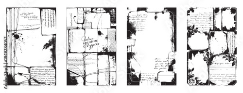 Black and white grunge collage with handwritten text and floral