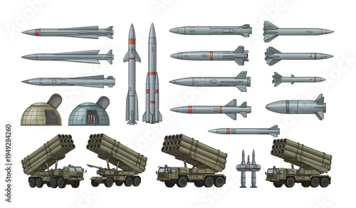 Collection of Military missiles on launch vehicles.
