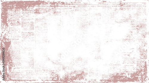 Faded sepia toned distressed newspaper background with textured border and scattered text fragments vintage