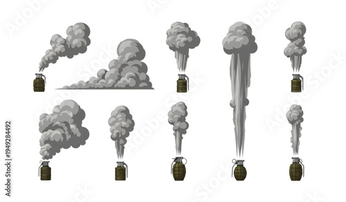 Collection of Smoke Bombs Exploding Various Shapes.