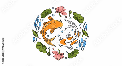 Koi Fish Swimming Circle.