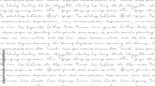 Seamless pattern of handwritten cursive text in grey ink on a white background handwriting letter script