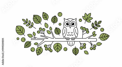 Owl Sitting on Branch.
