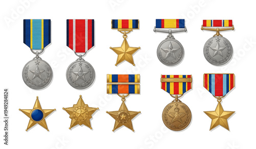 Collection of Military Medals and Badges Displayed.