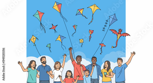 People Flying Colorful Kites.